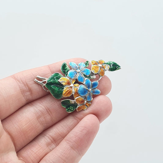 Antique Sterling Silver Enamel Flower Brooch Colourful Art Nouveau Vintage Bernard Instone Style Vintage Jewelry Jewellery