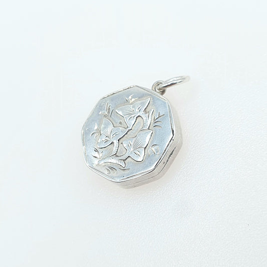 Antique Victorian Sterling Silver Locket Octagonal Small Leaf Pattern 1898 Hallmarked  Vintage Womens Jewelry Jewellery Photo