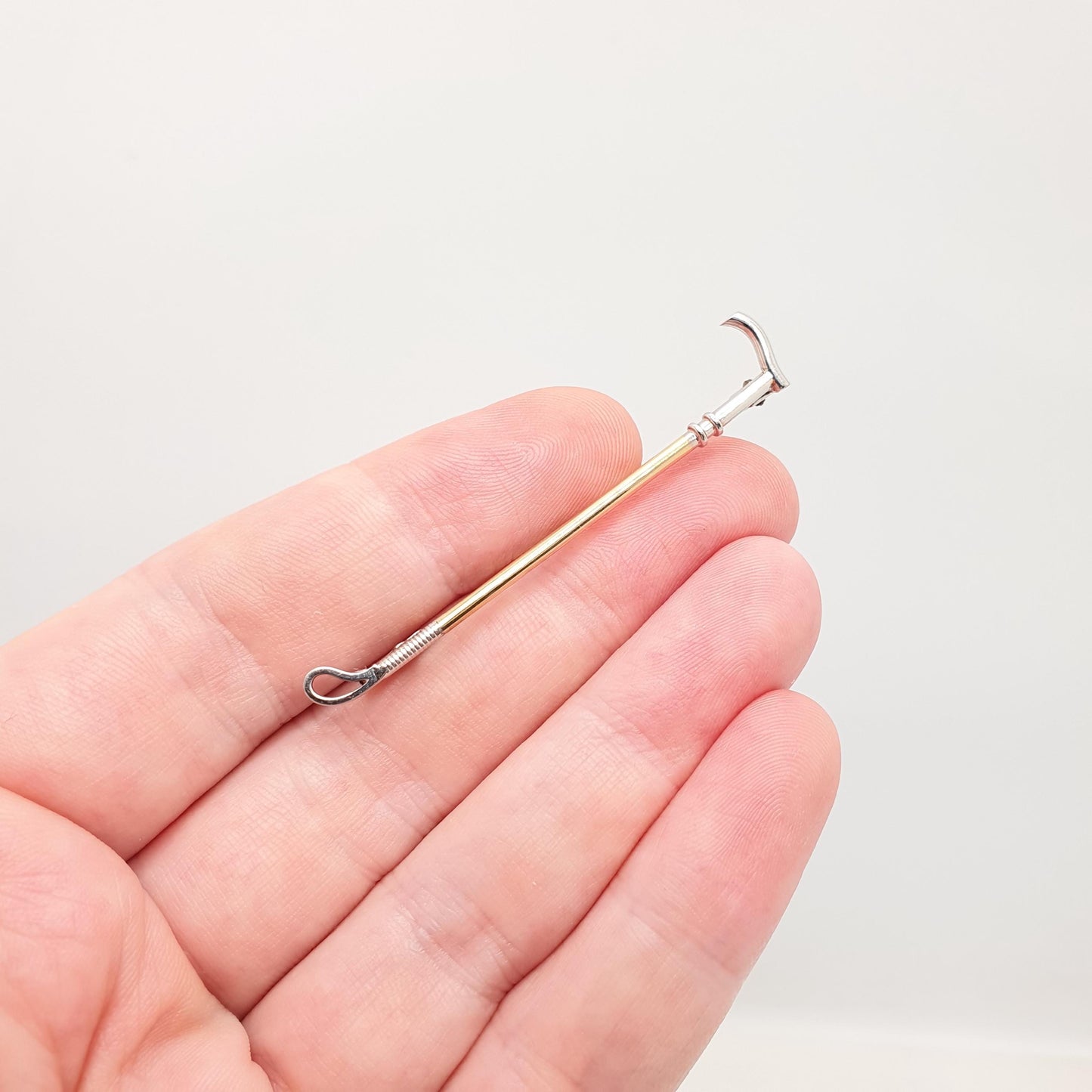 Antique 9ct Gold Riding Cane Crop Brooch Pin Solid 9k 9kt White & Yellow Old Horse Riding Equestrian Vintage Jewelry Jewellery