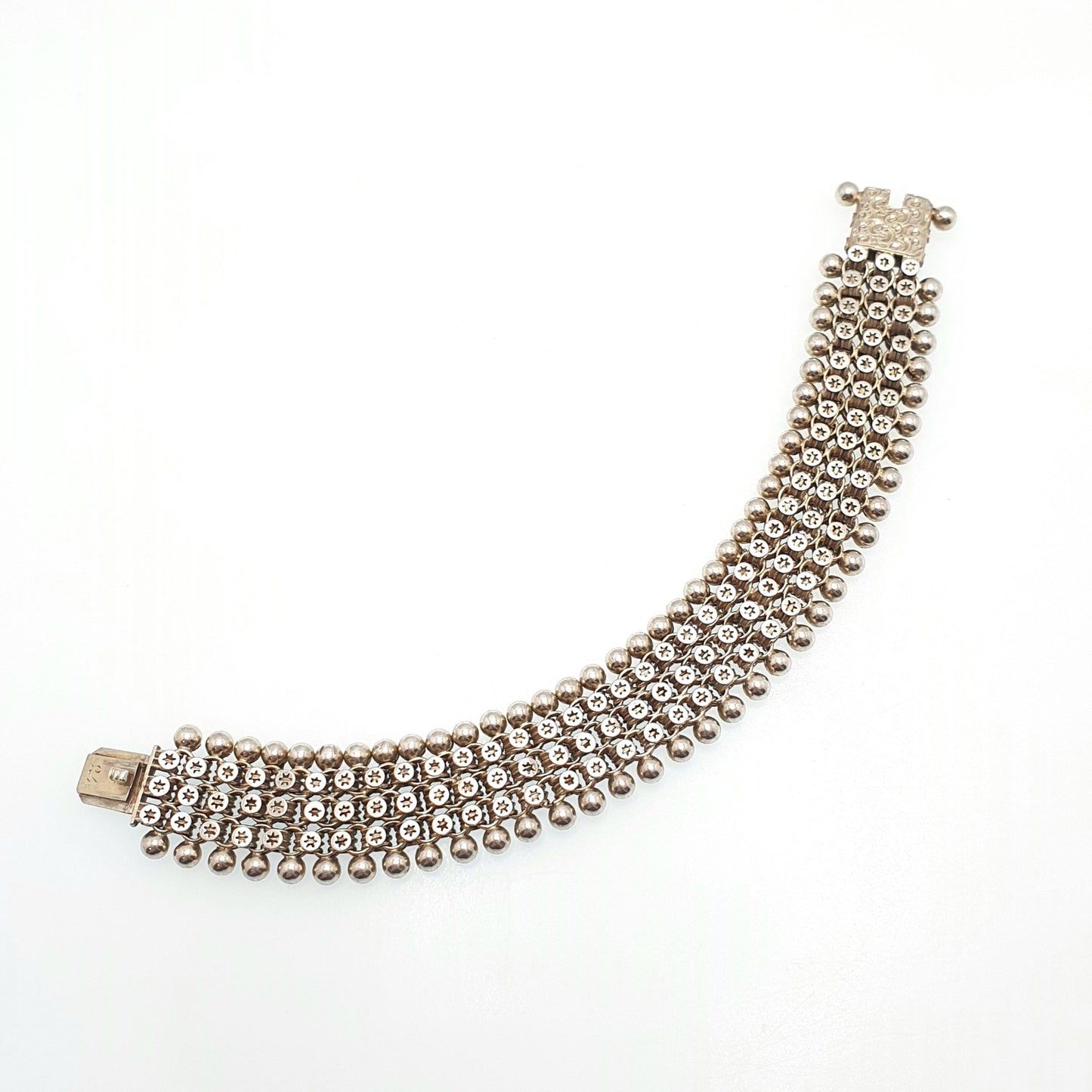 Antique Victorian Solid Silver Book Chain Bracelet Bookchain Star and Bead Belcher Link 18cm 36.19g 1800s Vintage Mens Womens