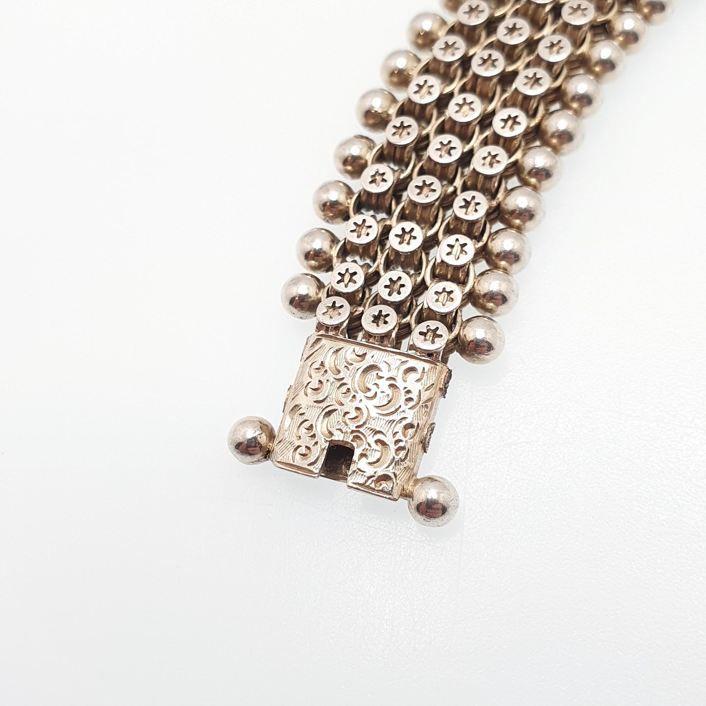 Antique Victorian Solid Silver Book Chain Bracelet Bookchain Star and Bead Belcher Link 18cm 36.19g 1800s Vintage Mens Womens