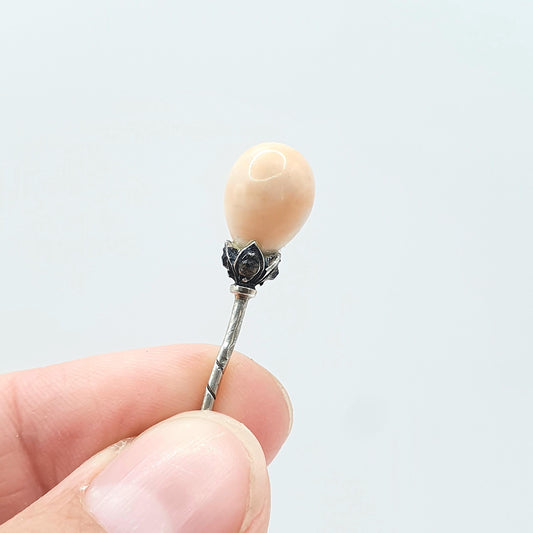 Antique Victorian Solid Silver Coral & Diamond Paste Stick Pin Angel Skin Pink Vintage Gents Mens Jewelry Jewellery