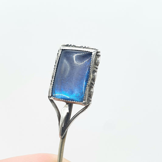 Antique Art Deco Solid Silver Butterfly Wing Stick Pin Blue Morpho 1920s Insect Bug Vintage Unisex Jewelry Jewellery