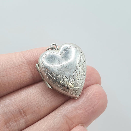 Antique Solid Silver Heart Locket Back and Front Hand Engraved Womens Jewelry Mens Vintage Jewellery Vintage