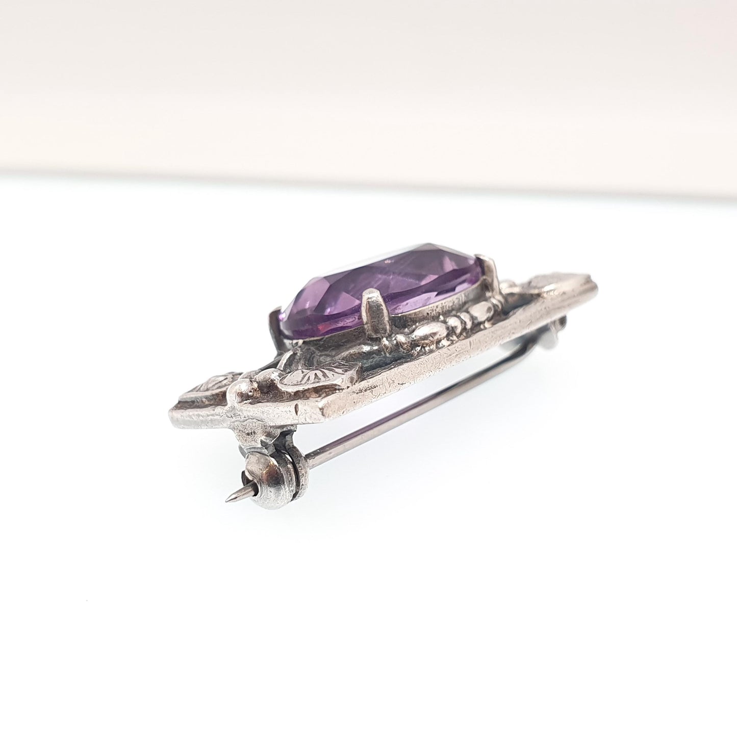 Antique Sterling Silver Amethyst Brooch Bernard Instone Pin Art Nouveau Oval Cut Small Style Genuine Gemstone Vintage