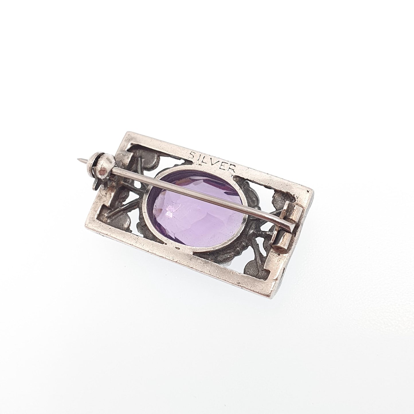 Antique Sterling Silver Amethyst Brooch Bernard Instone Pin Art Nouveau Oval Cut Small Style Genuine Gemstone Vintage