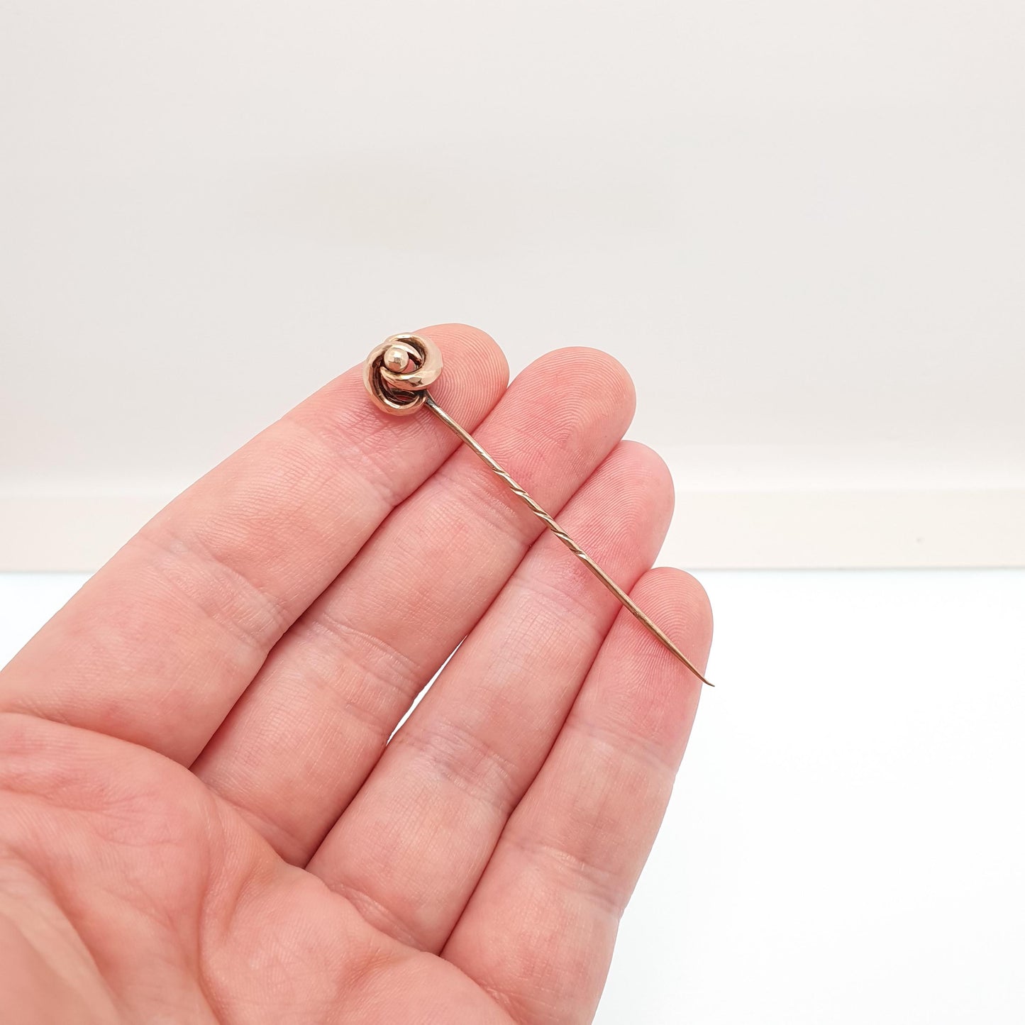 Antique 9ct Gold Infinity Knot Stick Pin Victorian Solid 9k 375 9kt Faceted Bead Vintage Jewelry