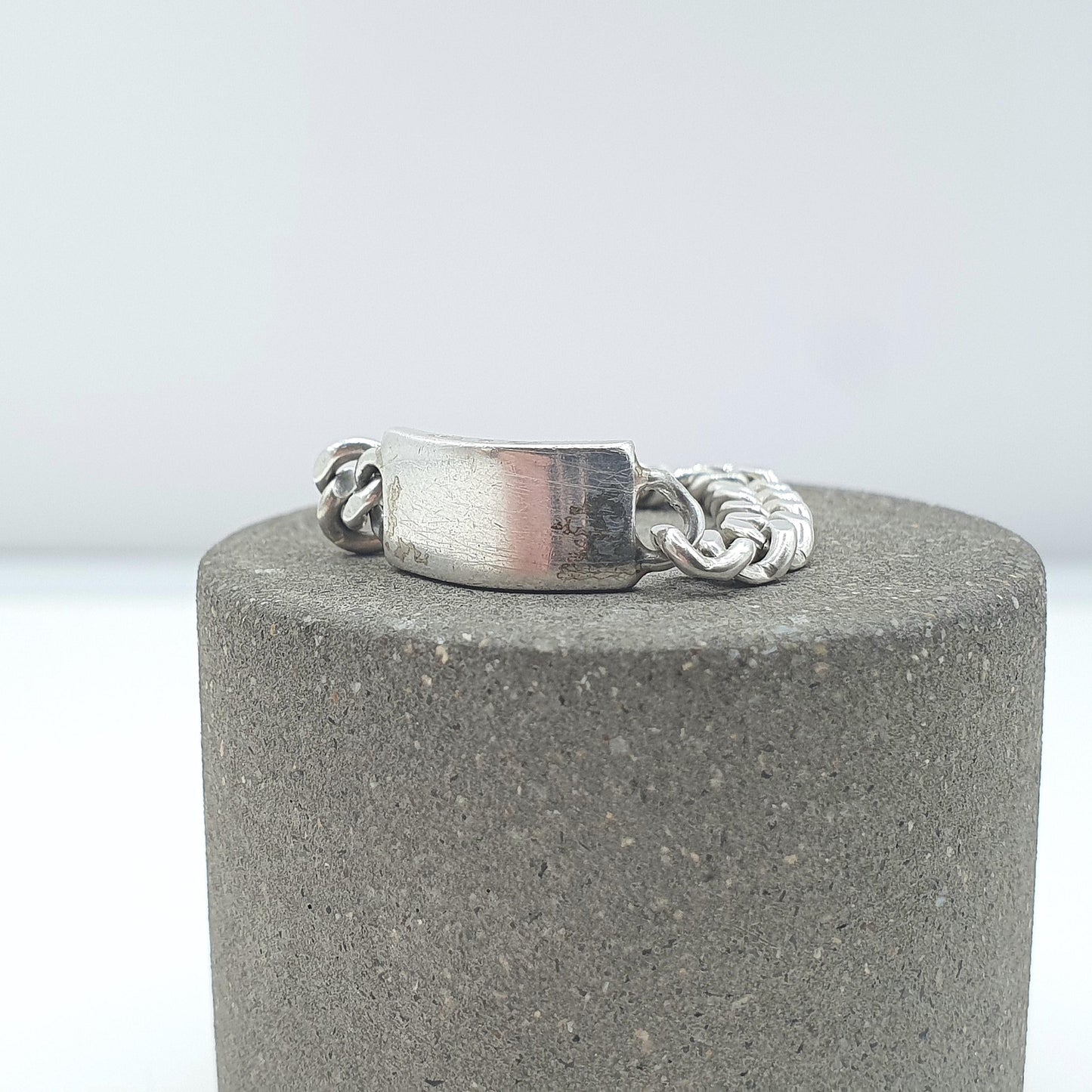 Vintage Sterling Silver Curb Link Ring Front Plaque Chain Links Unisex Womens Mens Jewelry Jewellery UK S US 9.25