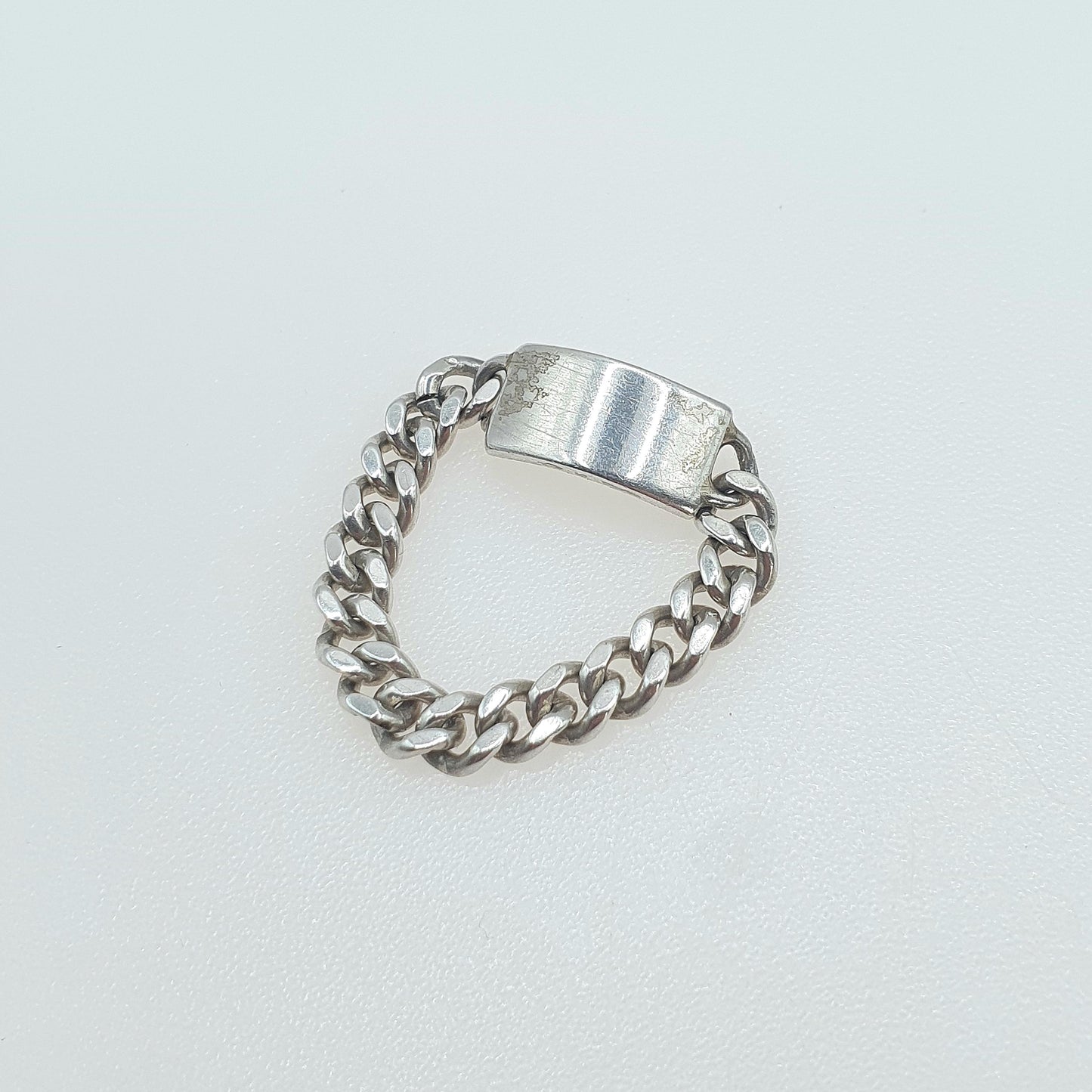 Vintage Sterling Silver Curb Link Ring Front Plaque Chain Links Unisex Womens Mens Jewelry Jewellery UK S US 9.25