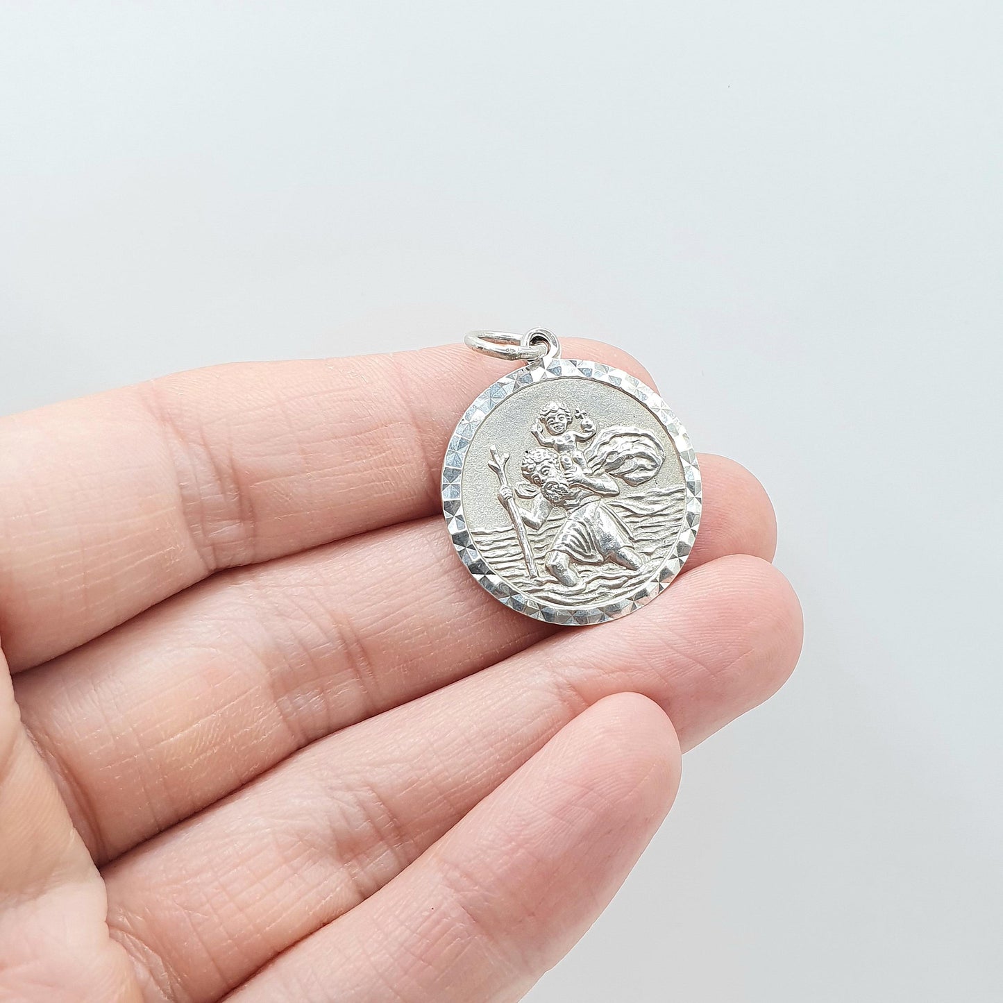 Vintage Sterling Silver GEORG JENSEN St Christopher Pendant One Sided Round Circle Saint Travel Jewellery Jewelry Men Women