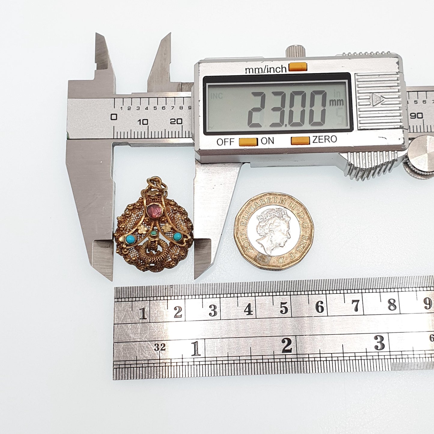 Antique Gold Vermeil Garnet & Turquoise Pendant Solid Silver Necklace Austro Hungarian Genuine Gemstone Filigree Vintage Jewelry Jewellery