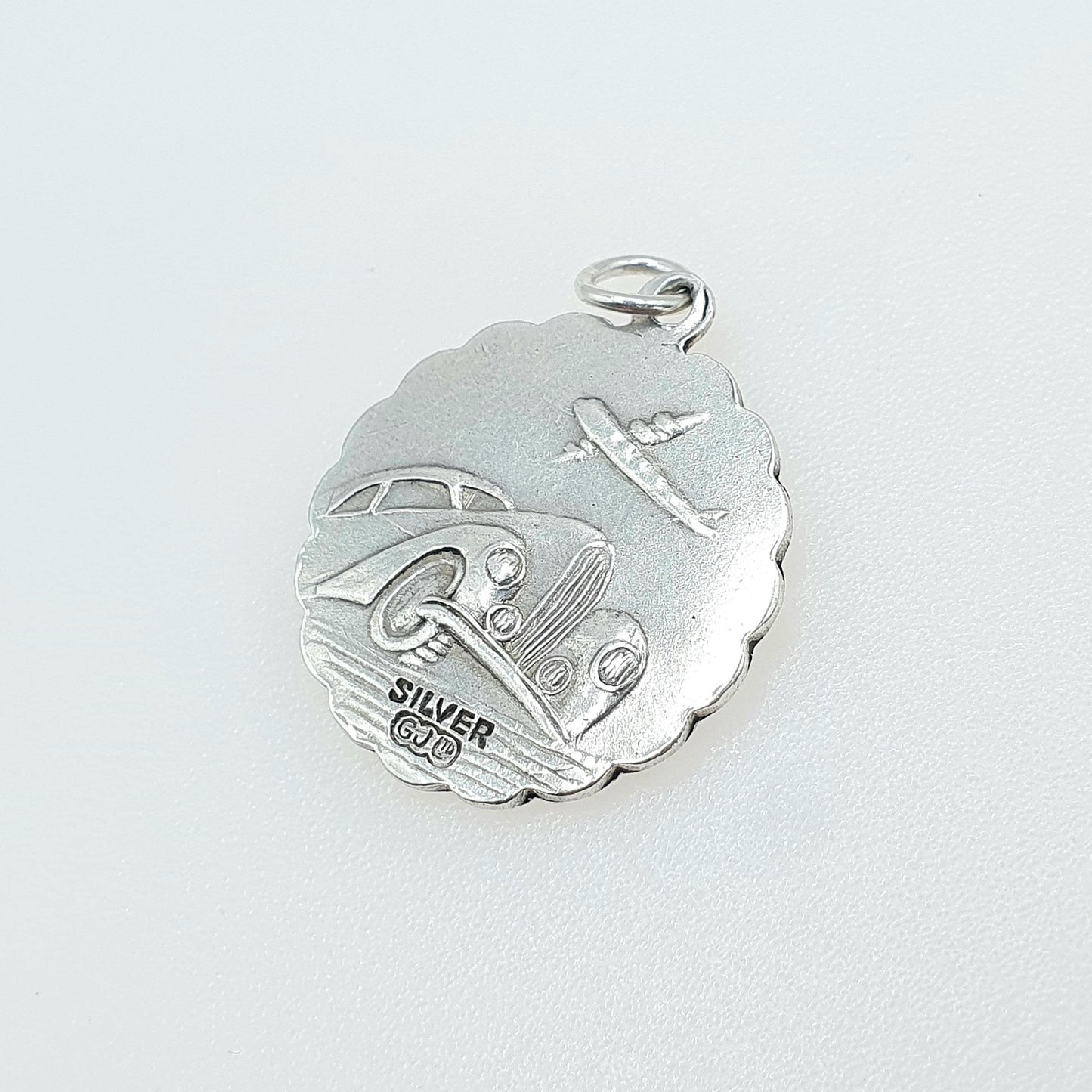 Vintage GEORG JENSEN Sterling Silver St Christopher Pendant Double Sided Plane Car Plane Car Charm Womens Mens Unisex