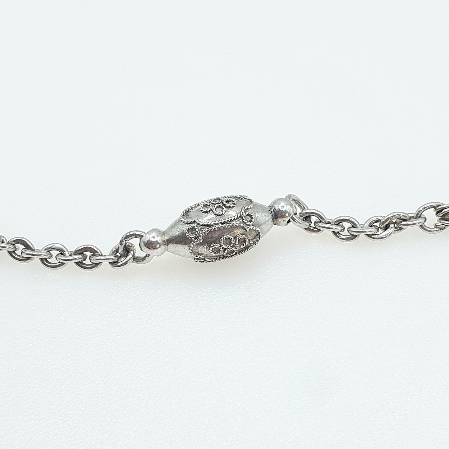 Antique Victorian Sterling Silver Albertina Chain Bracelet Rope Knot Link Filigree Bead Womens Vintage Jewellery Jewelry 17.5cm 6.9” 7.34g