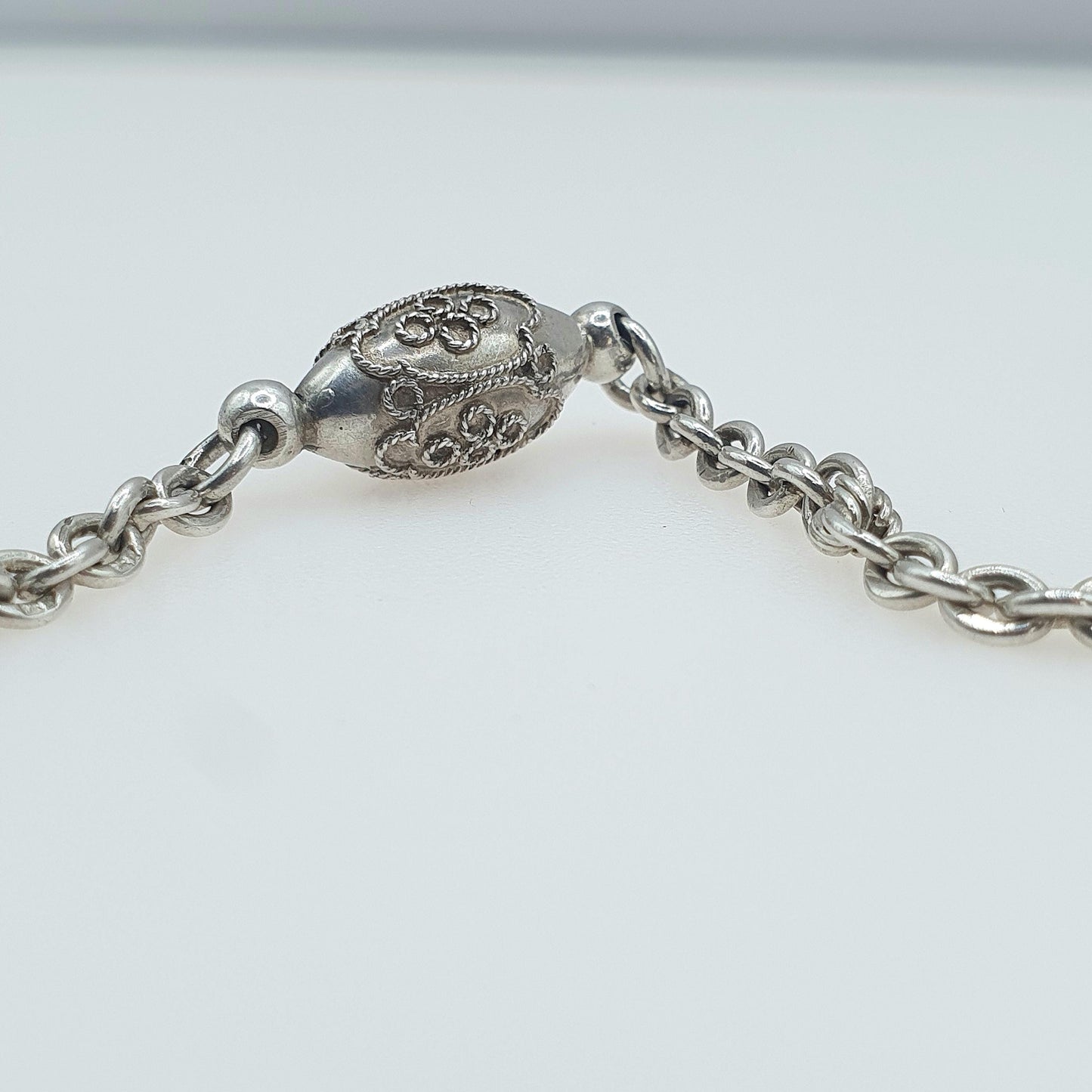Antique Victorian Sterling Silver Albertina Chain Bracelet Rope Knot Link Filigree Bead Womens Vintage Jewellery Jewelry 17.5cm 6.9” 7.34g