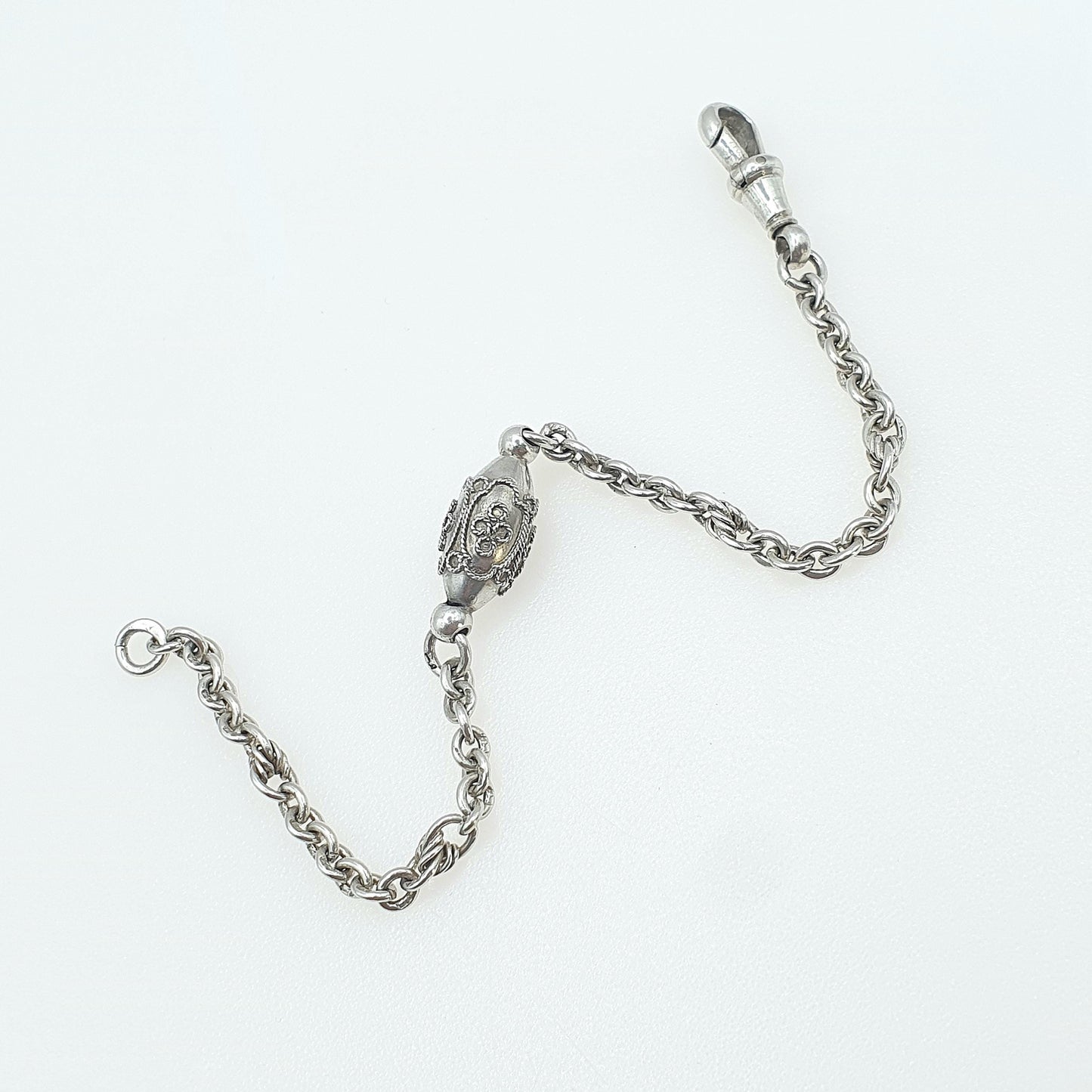 Antique Victorian Sterling Silver Albertina Chain Bracelet Rope Knot Link Filigree Bead Womens Vintage Jewellery Jewelry 17.5cm 6.9” 7.34g