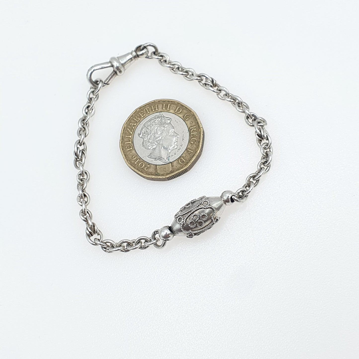 Antique Victorian Sterling Silver Albertina Chain Bracelet Rope Knot Link Filigree Bead Womens Vintage Jewellery Jewelry 17.5cm 6.9” 7.34g