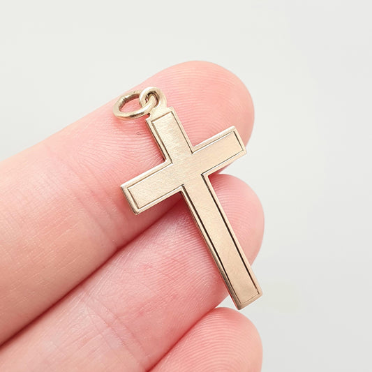 Antique 9ct 9k Rose Gold Crucifix Necklace Cross Pendant Plain Smooth Cruciform Solid 375 Vintage Womens Mens Jewellery Jewelry
