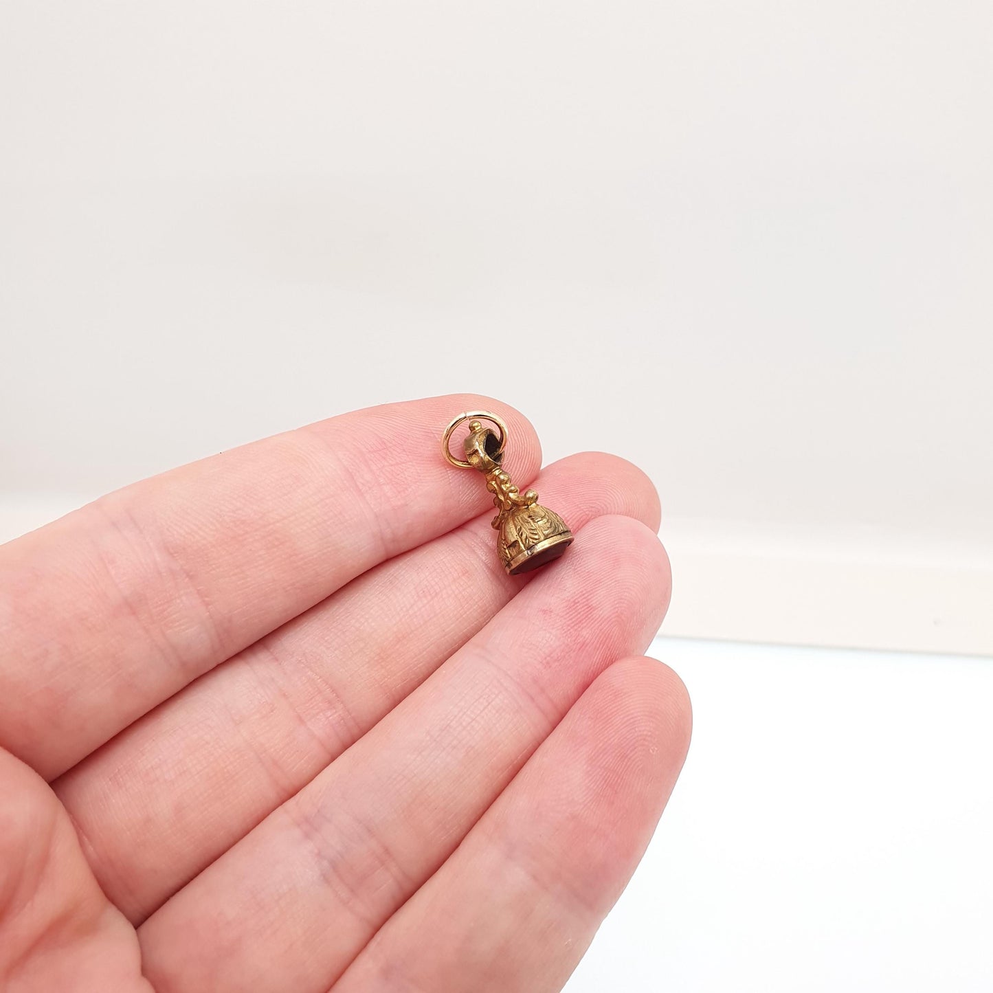 Antique Georgian Bird Intaglio Fob Necklace Pendant Dove of Peace Gold Tone Carnelian Letter Seal Stamp Tiny Small Vintage
