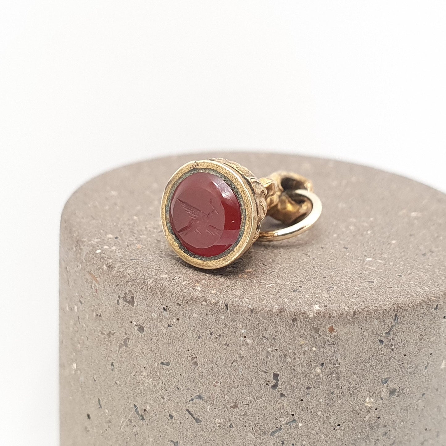 Antique Georgian Bird Intaglio Fob Necklace Pendant Dove of Peace Gold Tone Carnelian Letter Seal Stamp Tiny Small Vintage