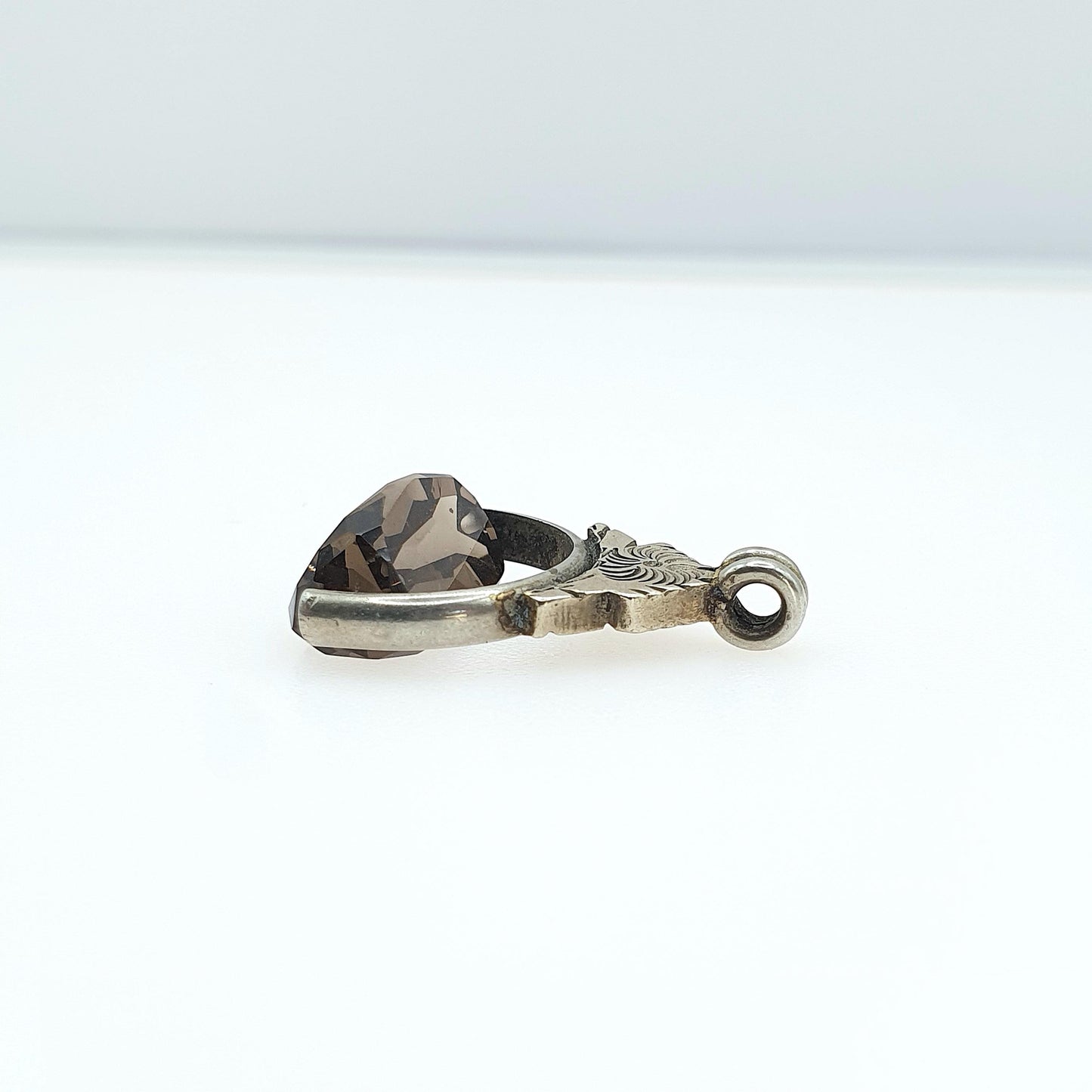 Antique Victorian Smoky Quartz Spinner Fob Pendant Silver Tone Base Metal Genuine Gemstone Necklace Vintage Albert Jewellery Jewelry