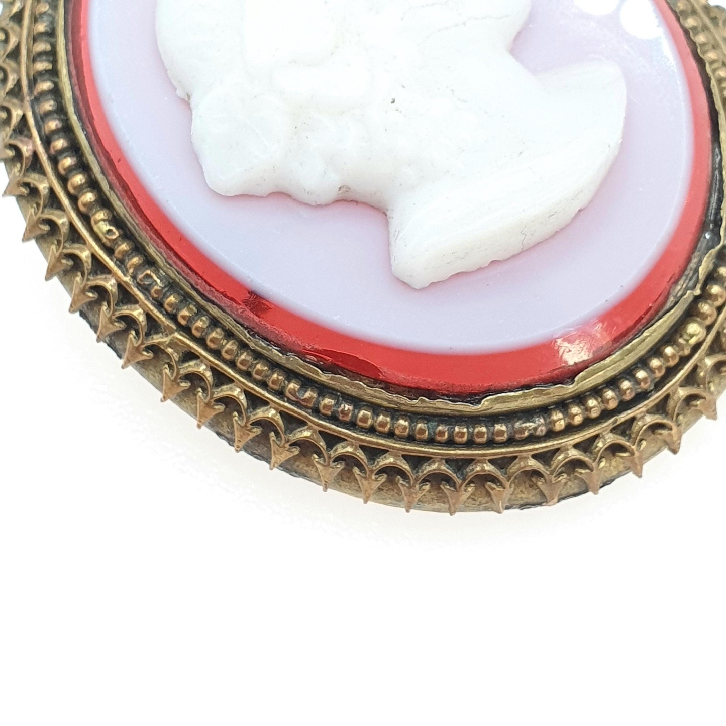 Antique Victorian Faux Sardonyx Cameo Brooch Gold Tone Base Metal Glass 1800s Large Big Vintage Jewelry Womens Jewellery
