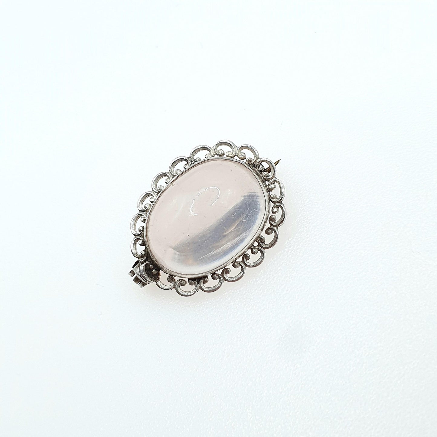 Antique Victorian Solid Silver Rose Quartz Brooch Oval Cut Clear Example Genuine Pink Gemstone Vintage Womens Jewelry Jewellery