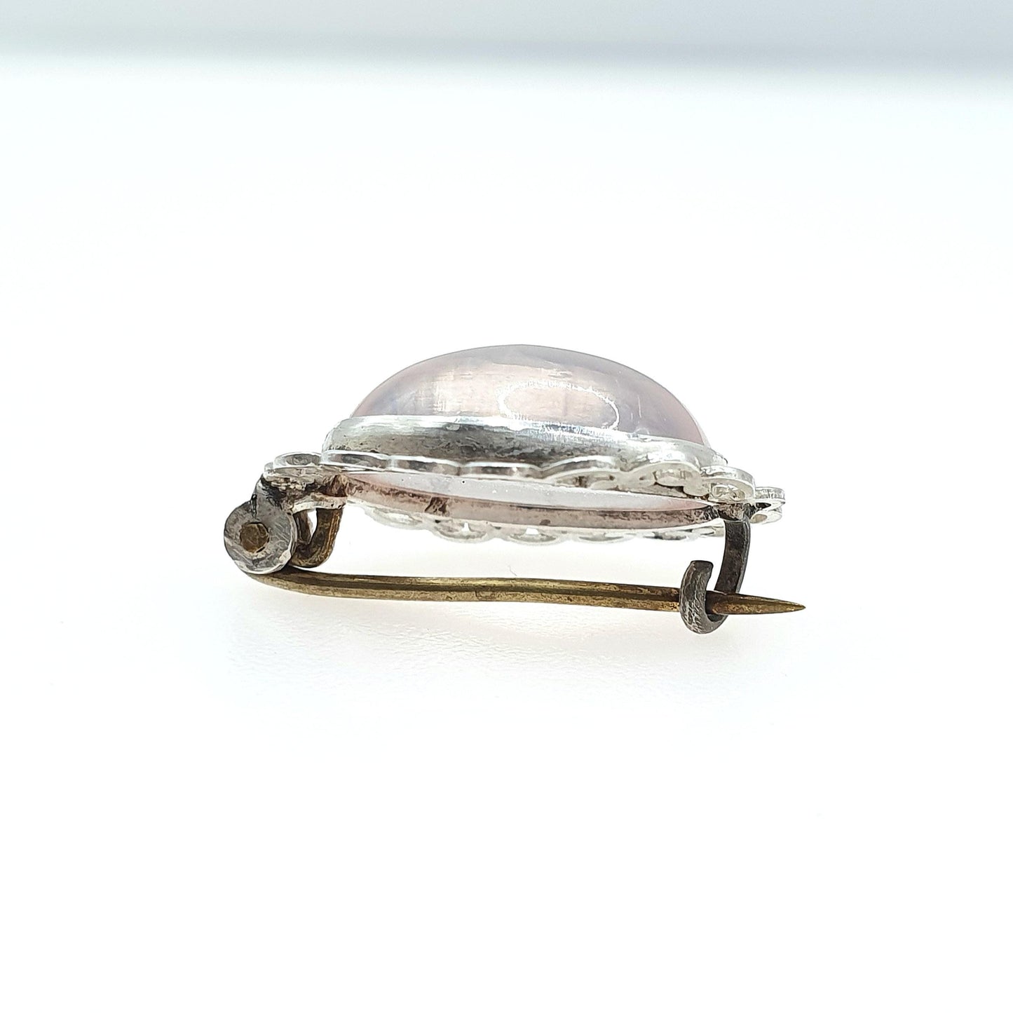 Antique Victorian Solid Silver Rose Quartz Brooch Oval Cut Clear Example Genuine Pink Gemstone Vintage Womens Jewelry Jewellery