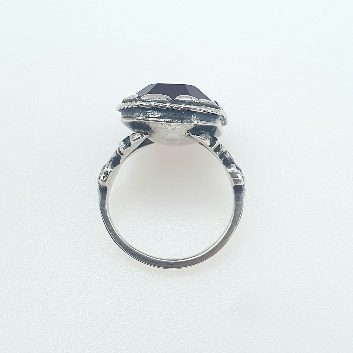 Antique Victorian Amethyst Paste Solid Silver Ring Chunky Rectangular Cut Lilac Purple Glass Womens Jewelry Vintage Jewellery UK O US 7.25