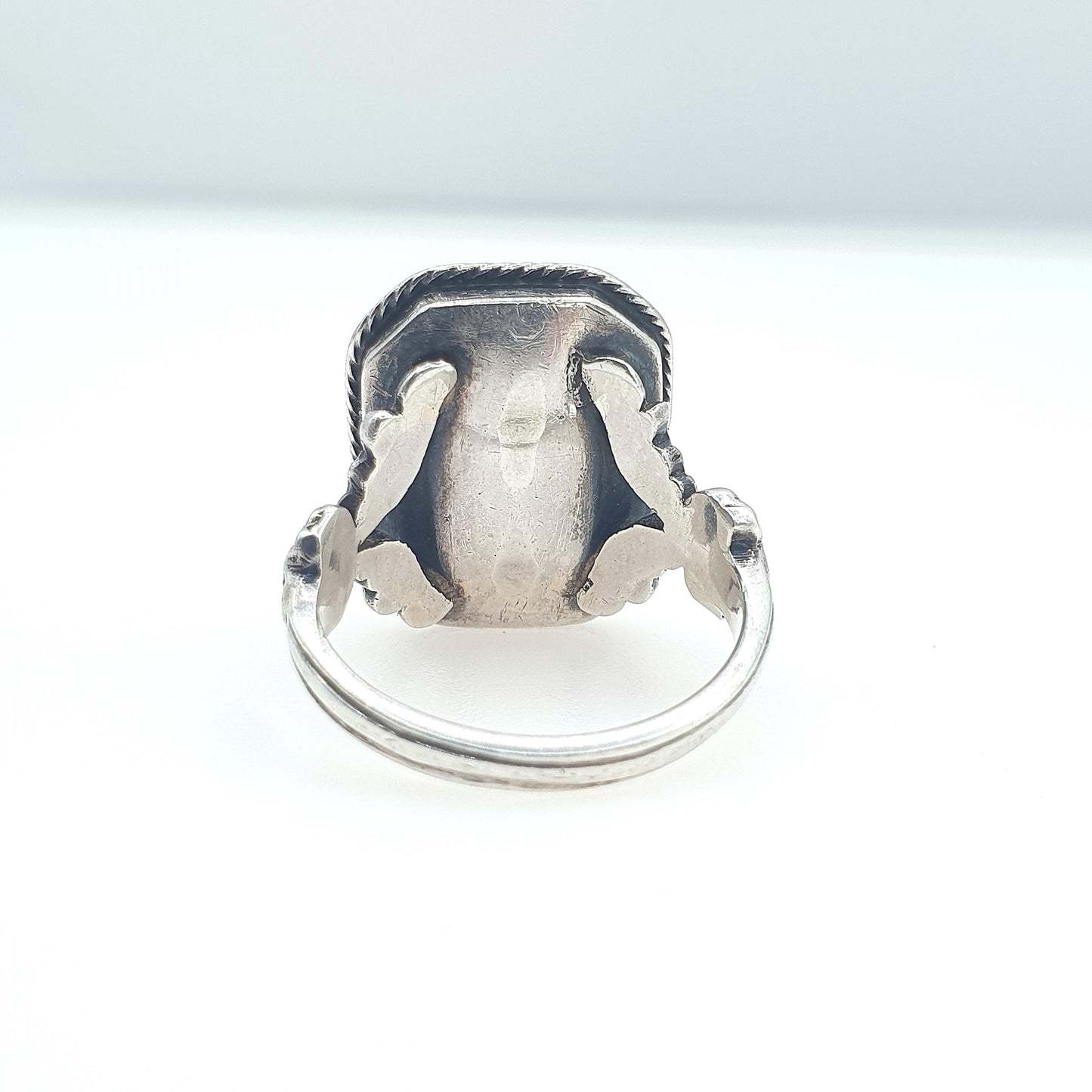 Antique Victorian Amethyst Paste Solid Silver Ring Chunky Rectangular Cut Lilac Purple Glass Womens Jewelry Vintage Jewellery UK O US 7.25