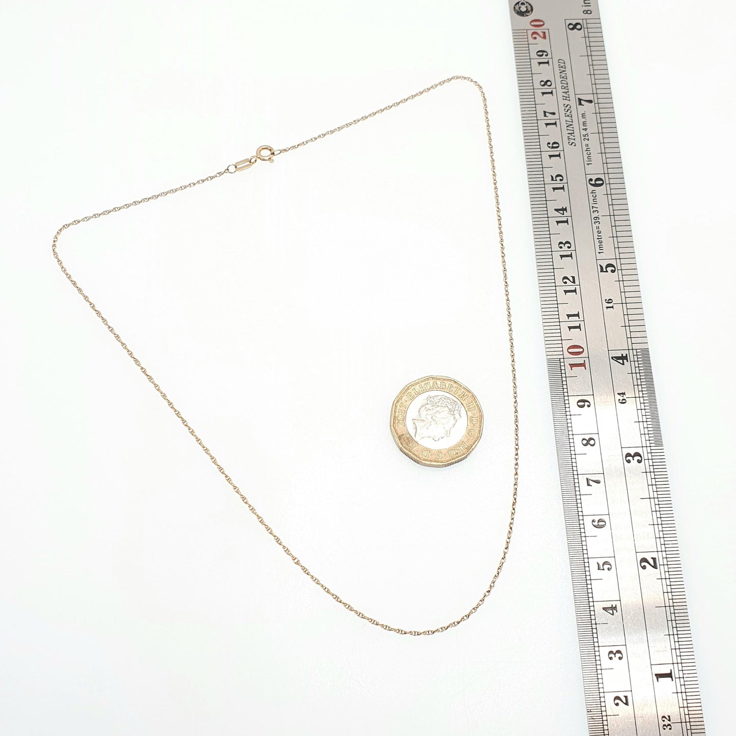 Vintage 9k 9ct Gold Chain Necklace Rope Link 43cm 16.9" 1.32g Solid 9kt 375 Helix Twist Mens Womens Jewelry