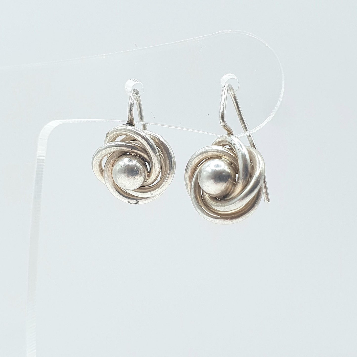 Antique Victorian Solid Silver Knot Earrings Hook Etruscan Revival Bead Centre Womens Vintage Mens Jewelry Jewellery