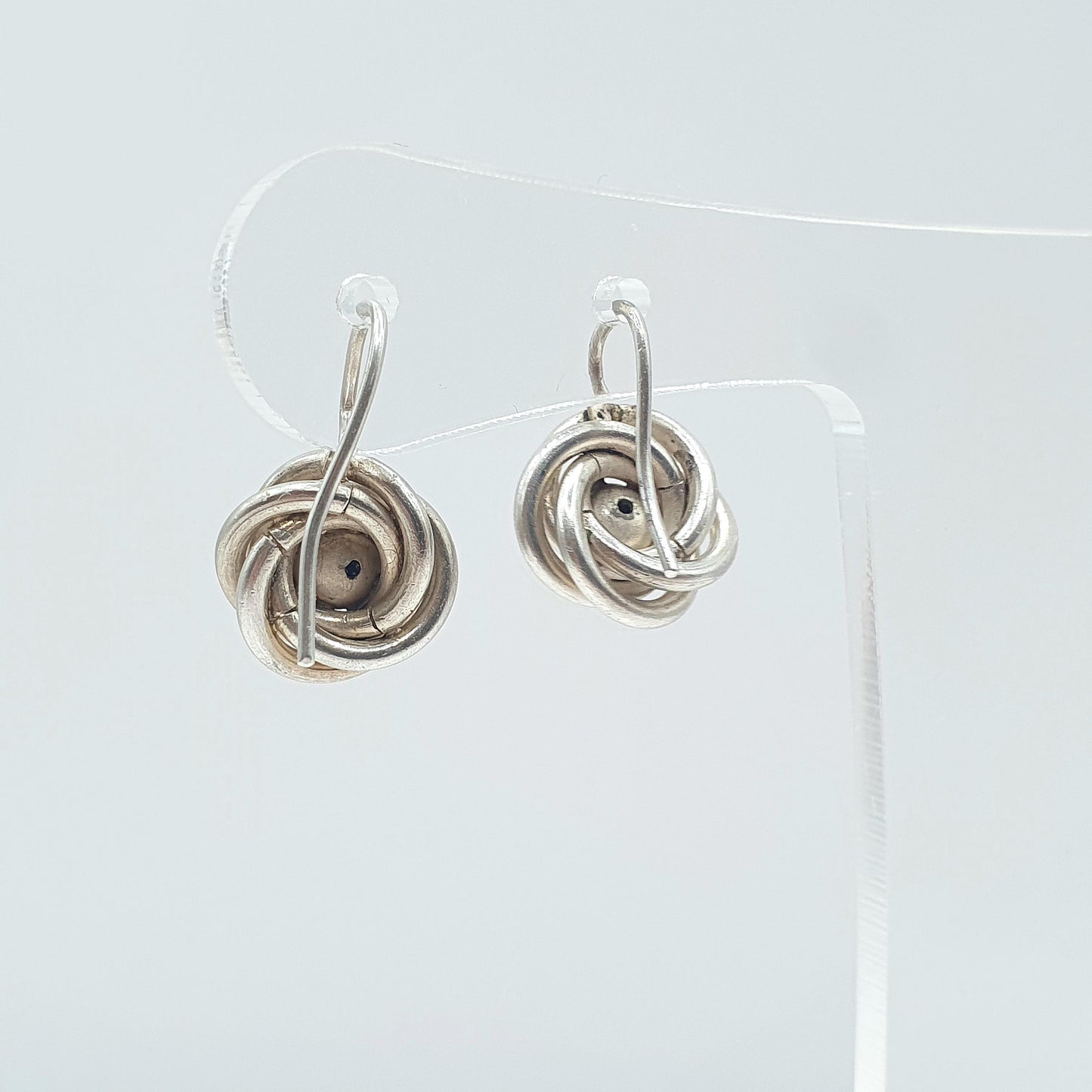 Antique Victorian Solid Silver Knot Earrings Hook Etruscan Revival Bead Centre Womens Vintage Mens Jewelry Jewellery