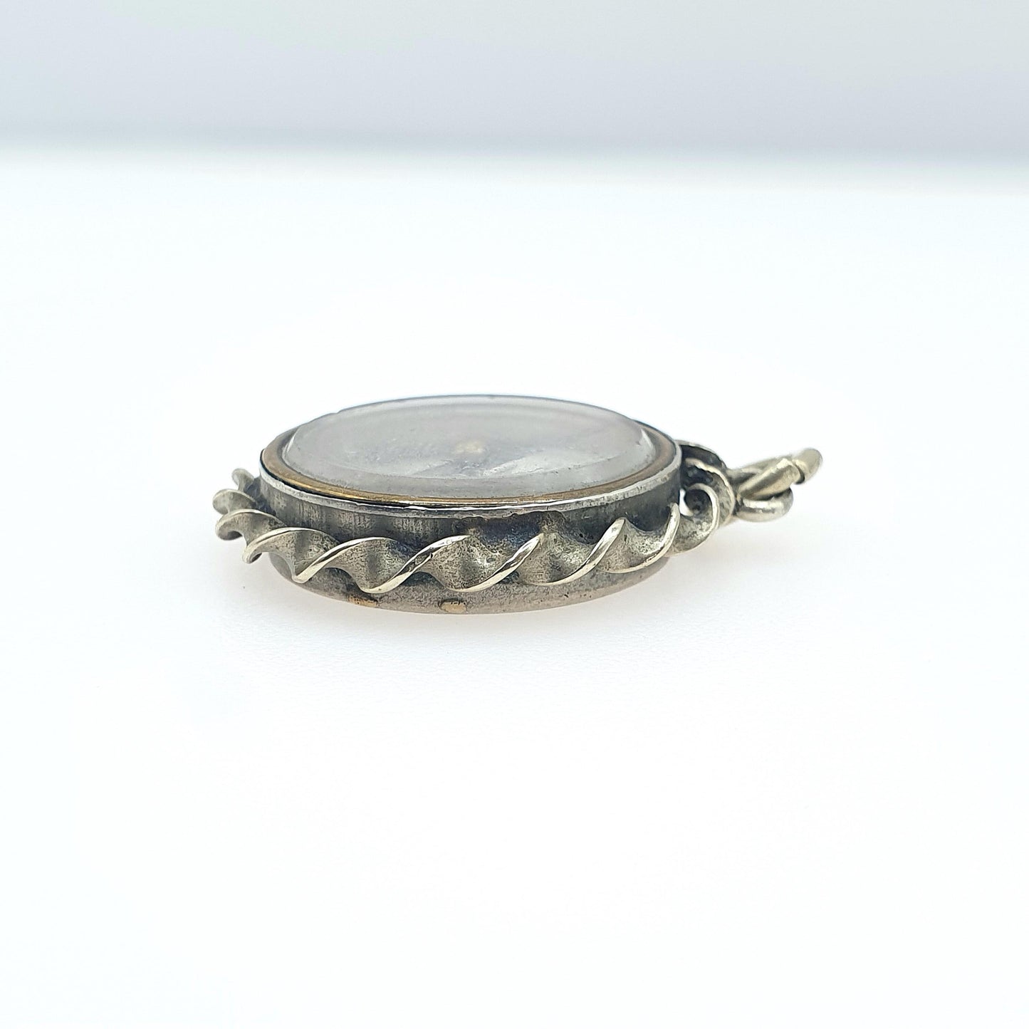 Antique Victorian Compass Fob Pendant Charm Silver Tone Base Metal Hand Engraved Jewelry Jewellery Womens Mens Nautical