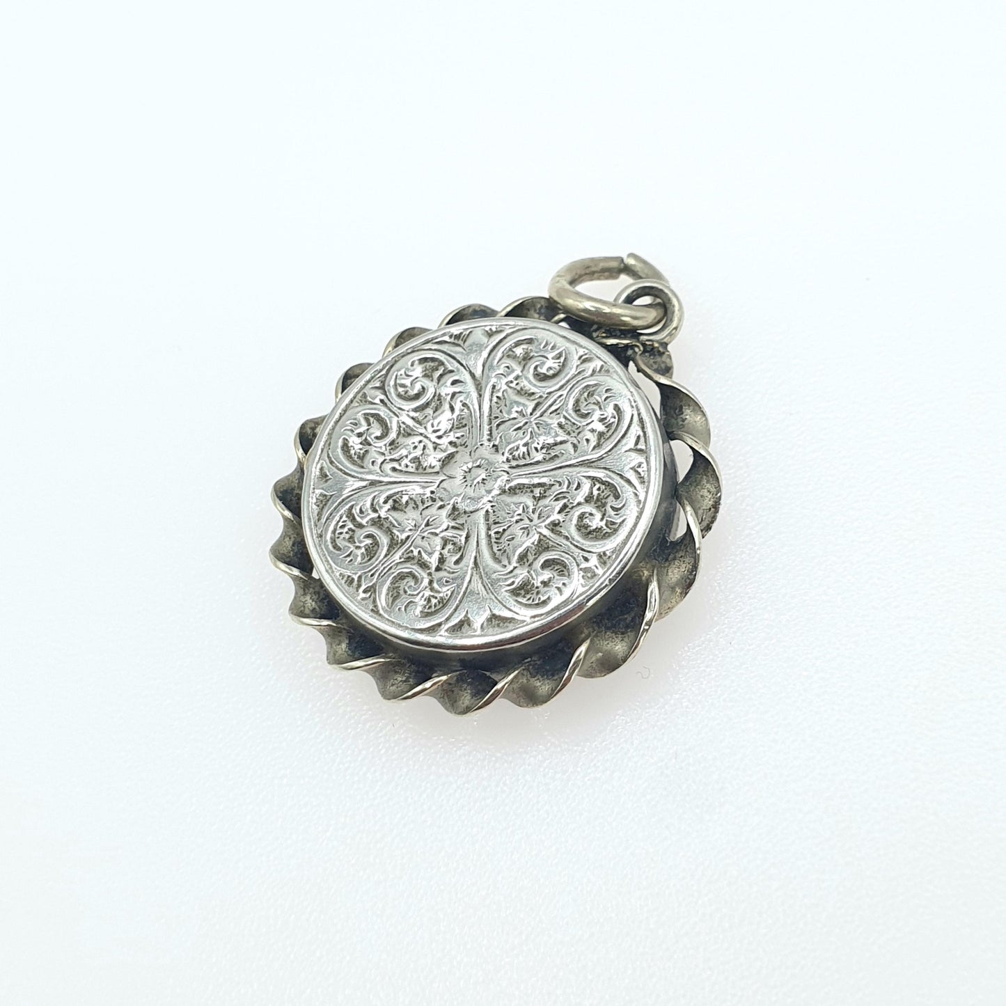 Antique Victorian Compass Fob Pendant Charm Silver Tone Base Metal Hand Engraved Jewelry Jewellery Womens Mens Nautical