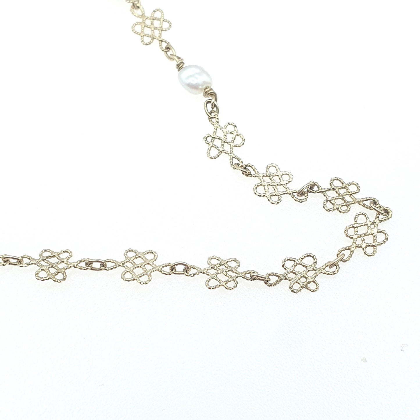 Antique Solid Silver Freshwater Pearl Necklace Gold Vermeil Arts and Crafts Filigree Womens Jewelry Jewellery 46cm 18.1” 4.94g