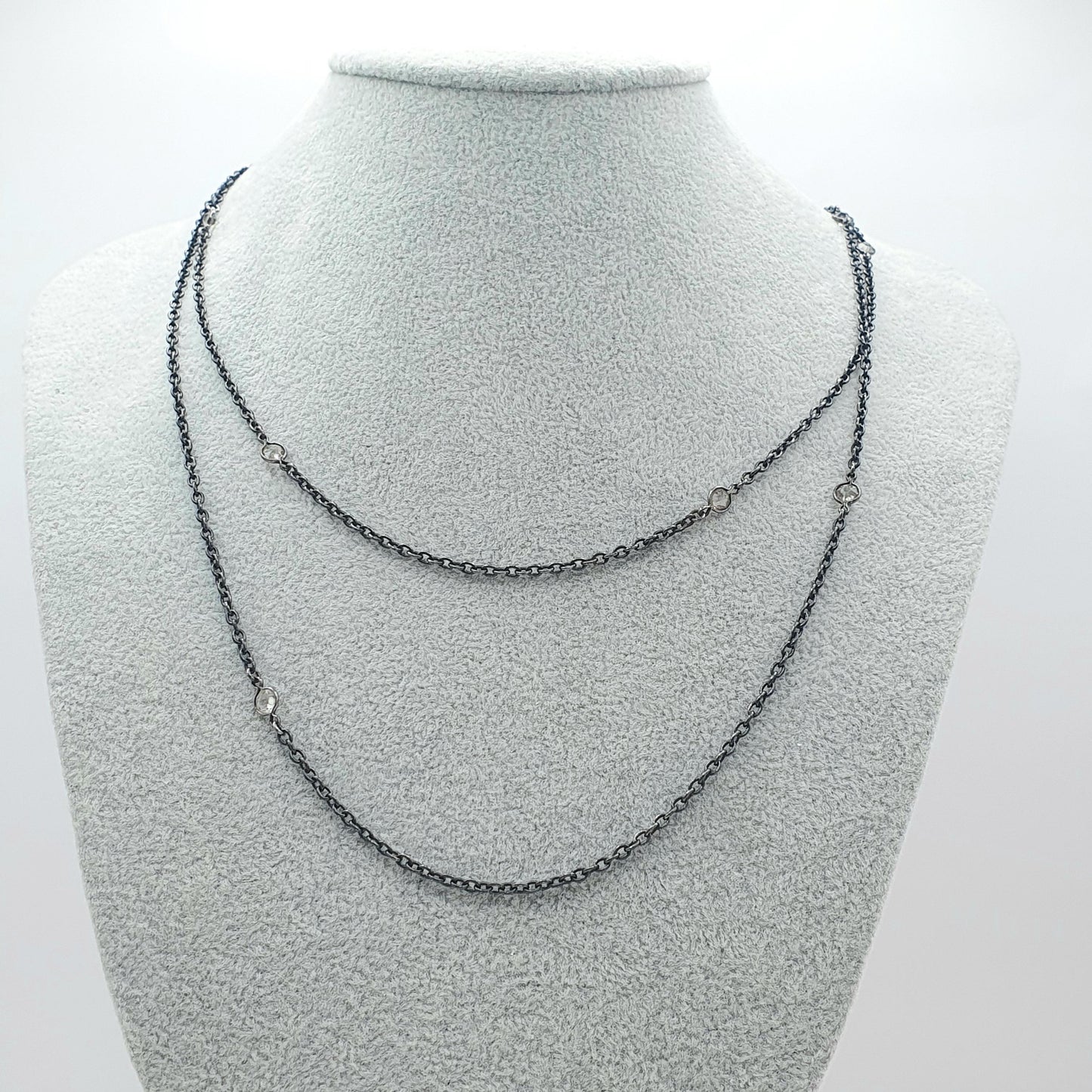 Antique Victorian Gun Metal Diamond Paste Muff Chain Necklace Dog Clip Black Metal Womens Vintage Mens 138cm 54" 12.91g Jewelry Jewellery