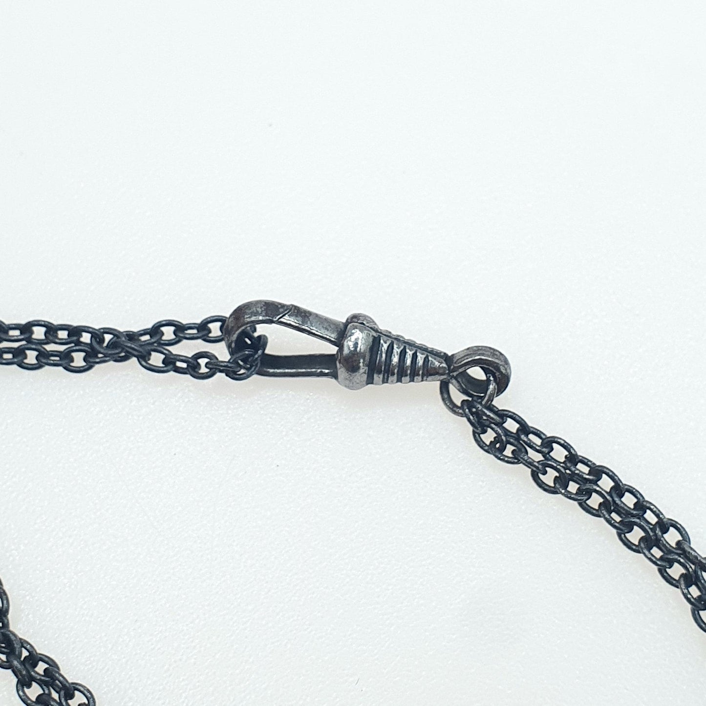 Antique Victorian Gun Metal Diamond Paste Muff Chain Necklace Dog Clip Black Metal Womens Vintage Mens 138cm 54" 12.91g Jewelry Jewellery