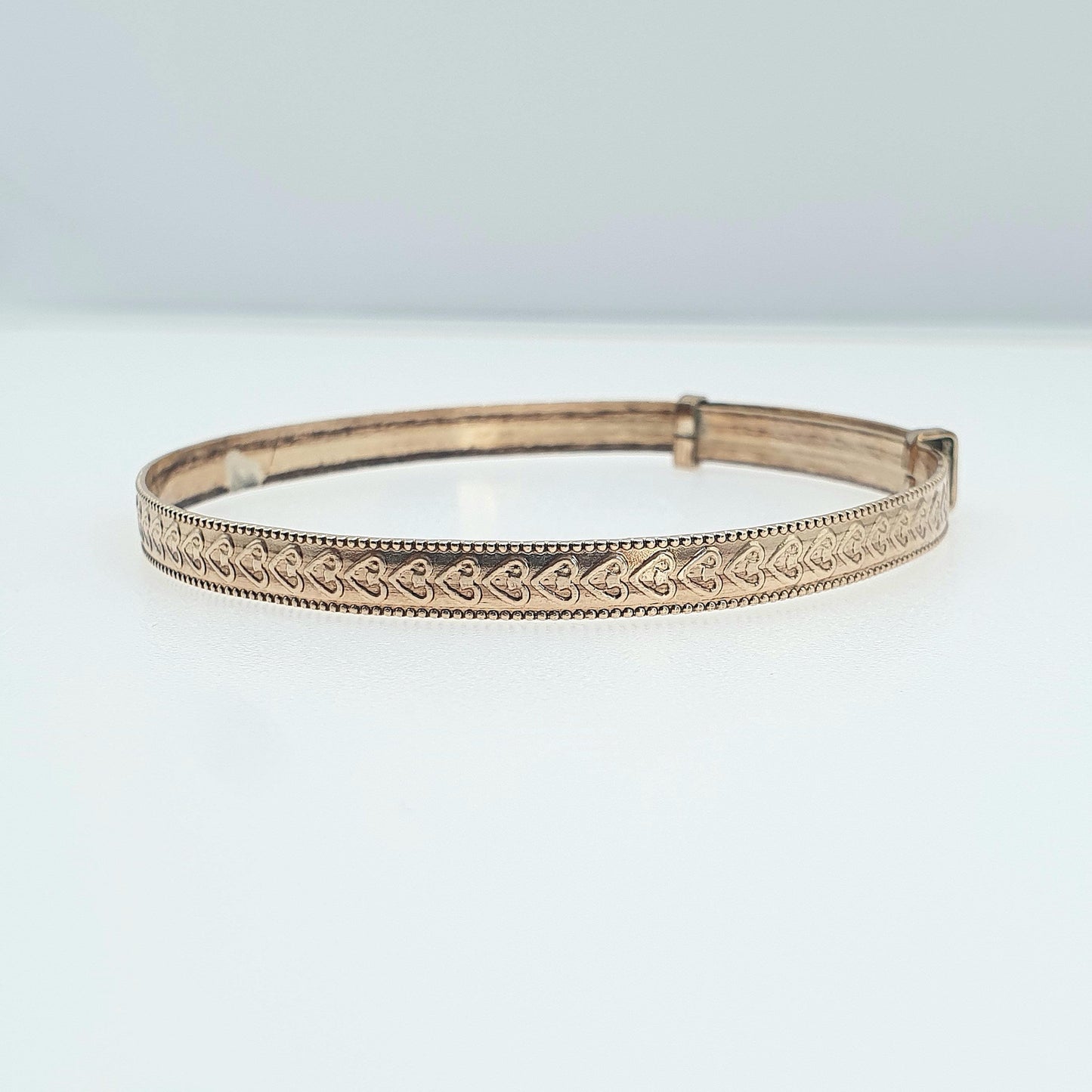 Antique Rolled Gold Bangle Bracelet Gold Filled Heart Pattern Retractable Womens Ladies Jewelry Vintage Jewellery Love Gift
