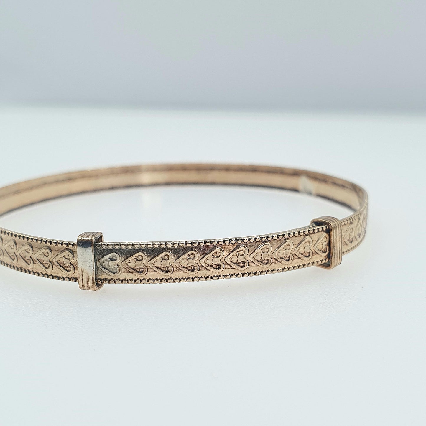 Antique Rolled Gold Bangle Bracelet Gold Filled Heart Pattern Retractable Womens Ladies Jewelry Vintage Jewellery Love Gift