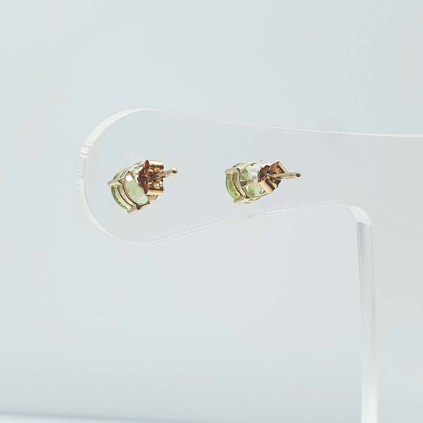 Vintage 9ct Gold Peridot Stud Earrings Olivine Gemstone Green Solid 9k 9kt Round Cut August Birthstone Womens Jewelry Jewellery Mens