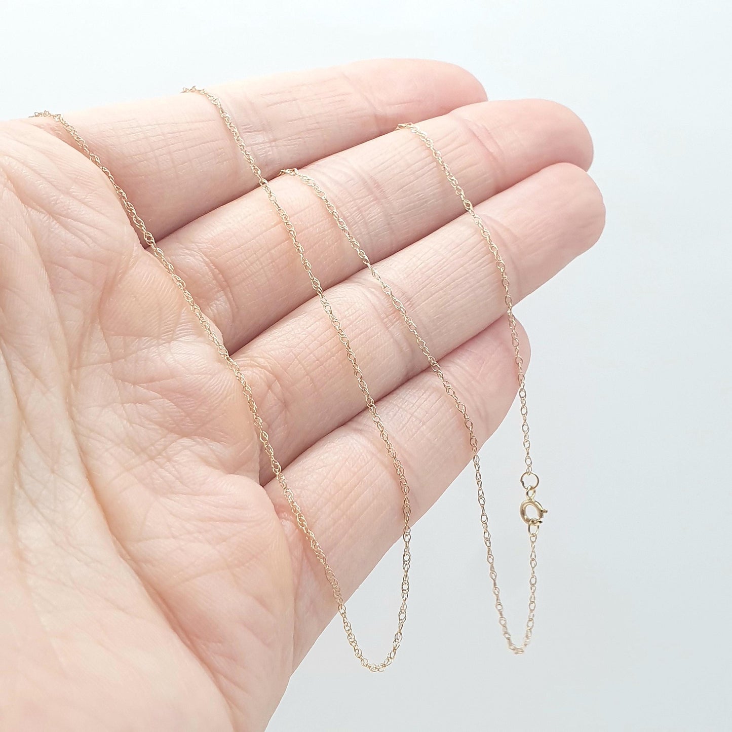 Vintage 9ct Rose Gold Rope Link Chain Necklace Very Fine Dainty Solid 9k 9kt 46cm 18.1” 0.40g Womens Jewelry Jewellery