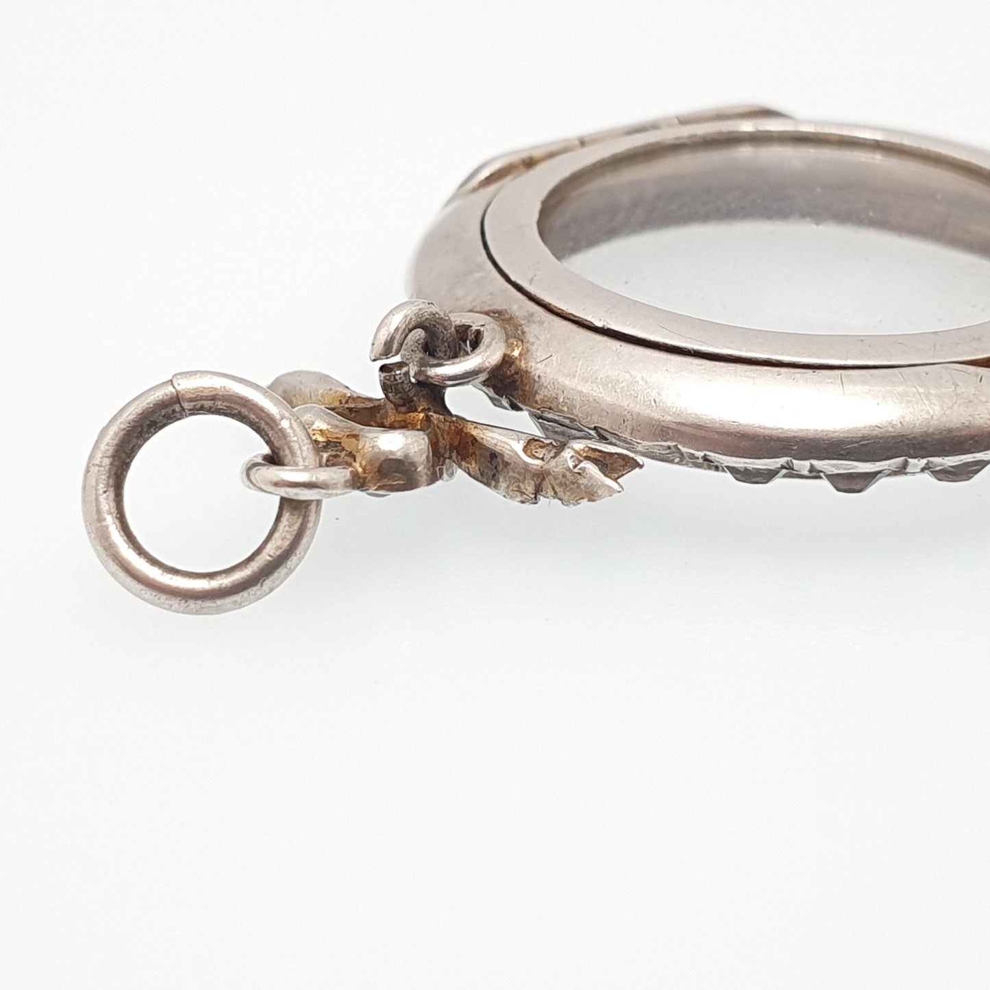 Antique Sterling Silver Diamond Paste Locket Pendant Edwardian 1904 Necklace Picture Photo Bow Double Sided Womens Vintage