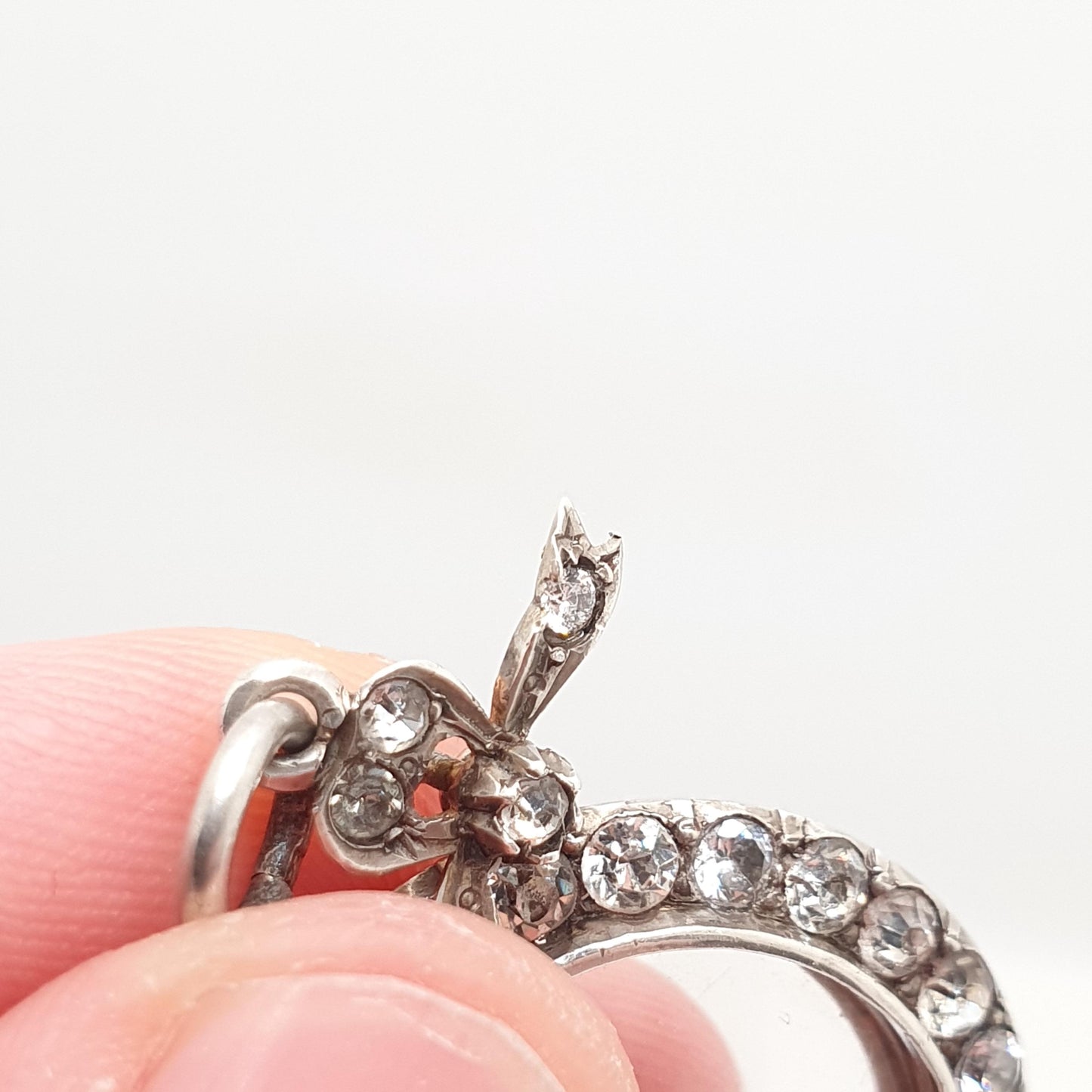 Antique Sterling Silver Diamond Paste Locket Pendant Edwardian 1904 Necklace Picture Photo Bow Double Sided Womens Vintage