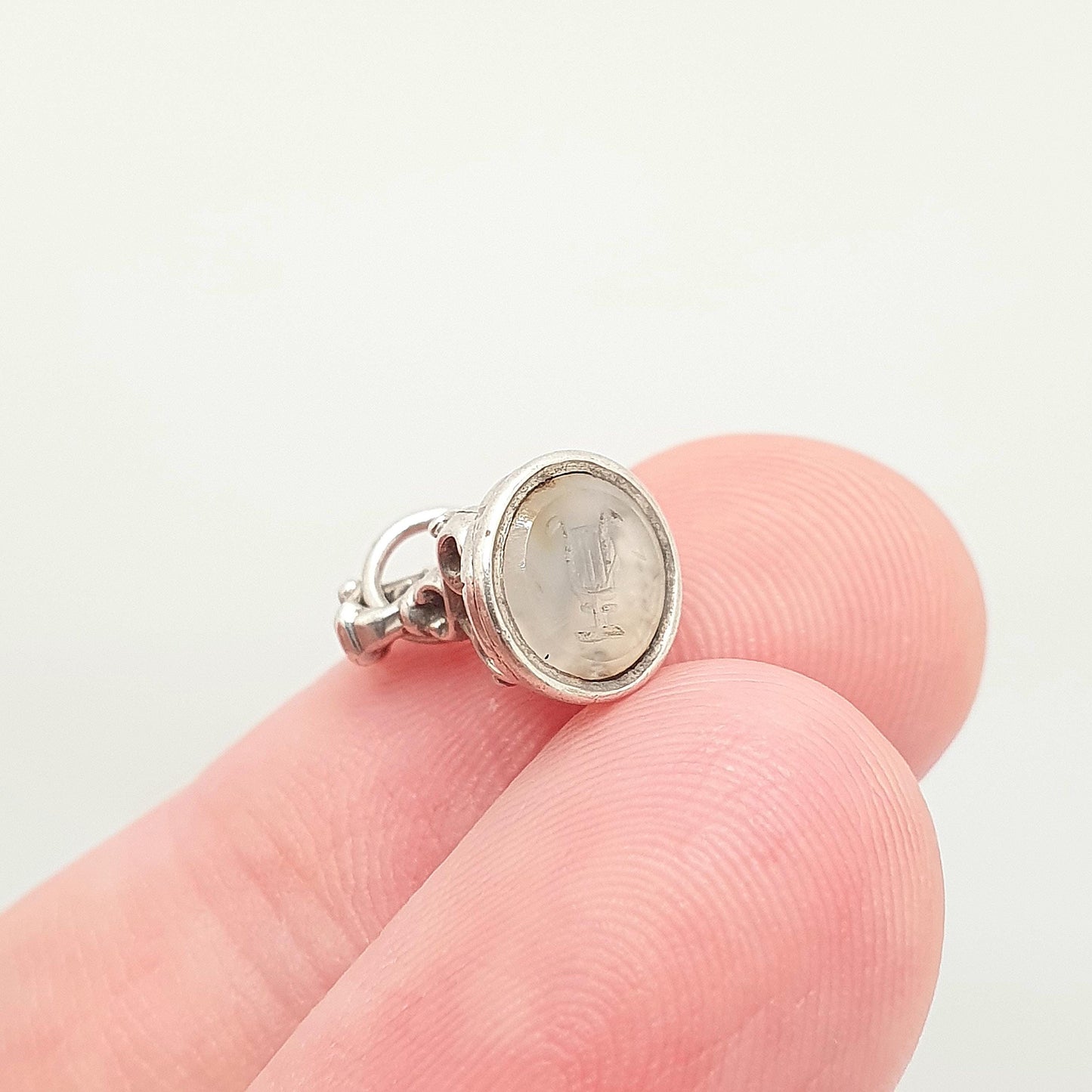 Antique Georgian Solid Silver Goblet  Intaglio Fob Necklace Pendant Chalcedony Letter Seal Stamp Tiny Small Vintage