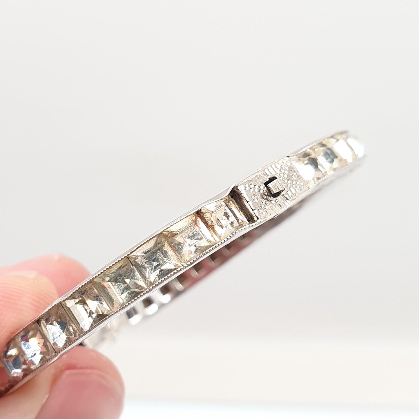 Antique Solid Silver Diamond Paste Bangle Art Deco Channel Set 1920s Vintage 14.57g Square Cut Snap Bracelet Jewelry Jewellery