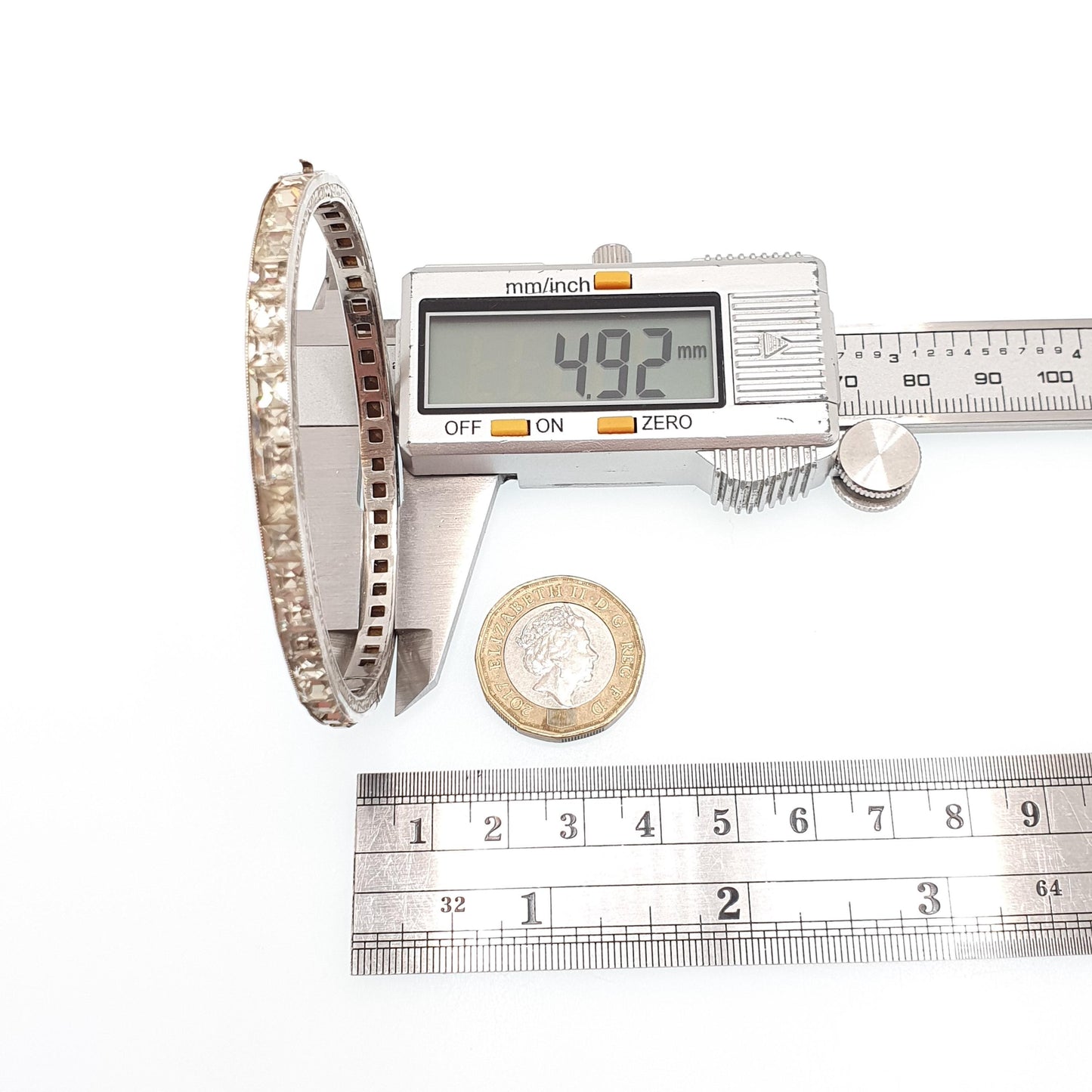 Antique Solid Silver Diamond Paste Bangle Art Deco Channel Set 1920s Vintage 14.57g Square Cut Snap Bracelet Jewelry Jewellery