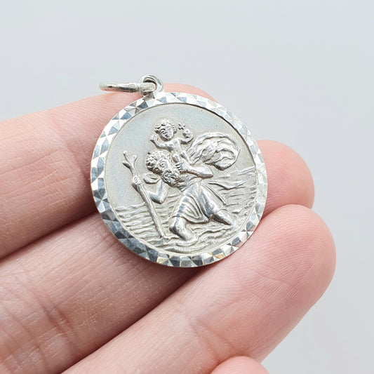 Vintage Sterling Silver GEORG JENSEN St Christopher Pendant One Sided Round Circle Saint Travel Jewellery Jewelry Men Women