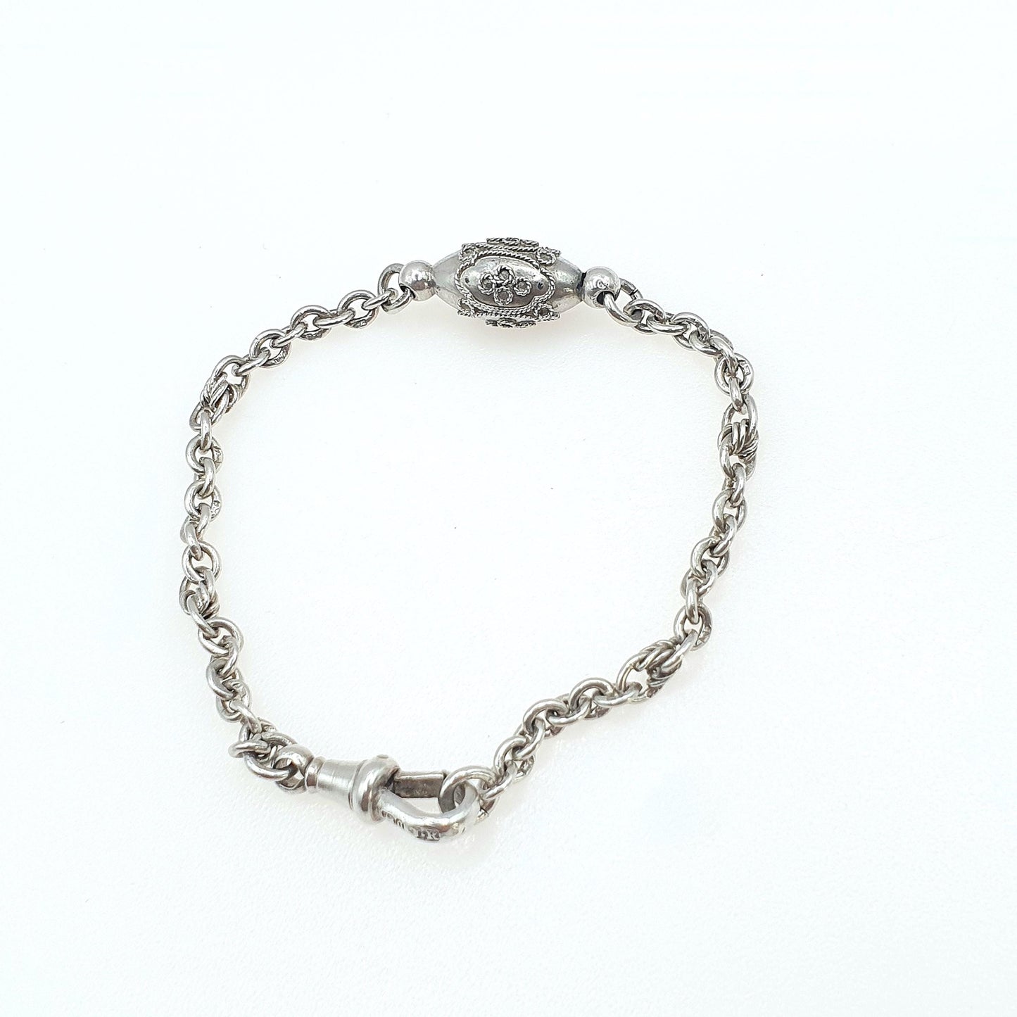 Antique Victorian Sterling Silver Albertina Chain Bracelet Rope Knot Link Filigree Bead Womens Vintage Jewellery Jewelry 17.5cm 6.9” 7.34g