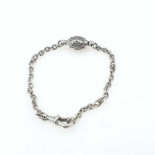 Antique Victorian Sterling Silver Albertina Chain Bracelet Rope Knot Link Filigree Bead Womens Vintage Jewellery Jewelry 17.5cm 6.9” 7.34g