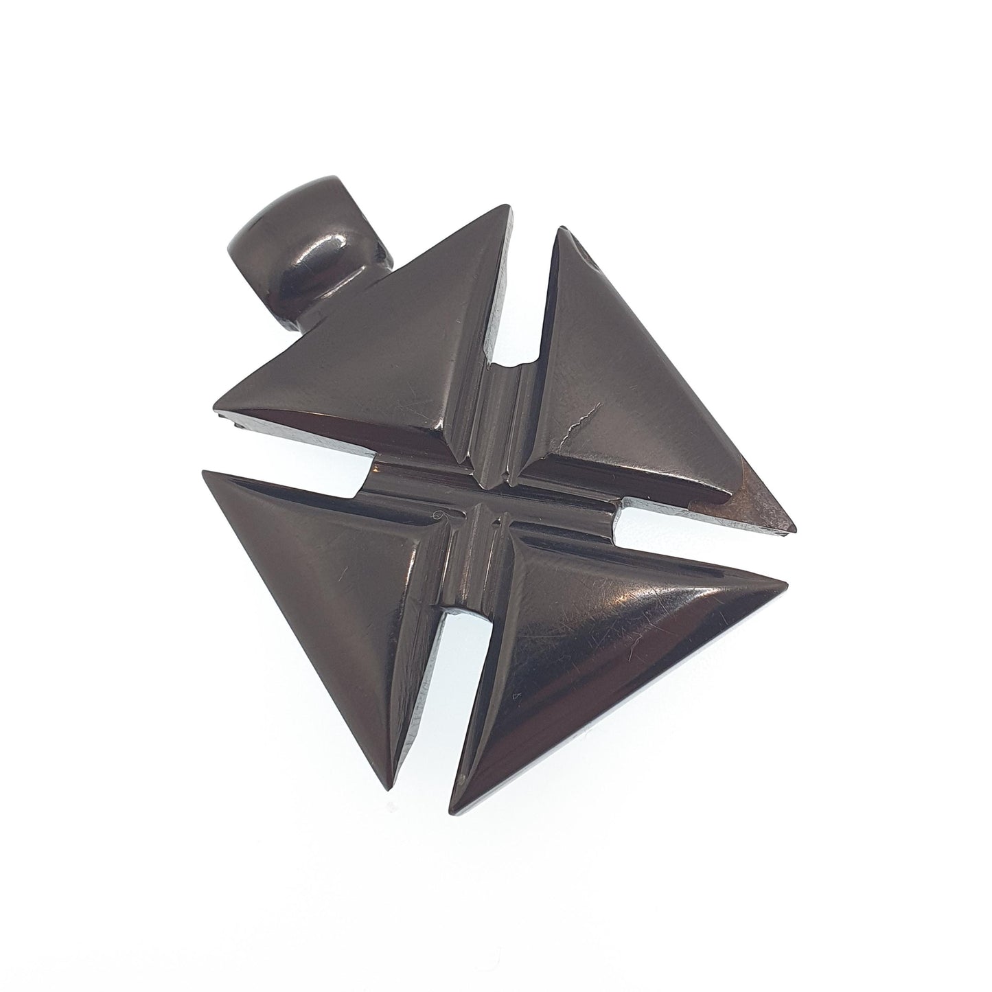 Antique Victorian Whitby Jet Maltese Cross Pendant Necklace Large Hand Carved Crucifix Cruciform Big Mourning 1800s Vintage